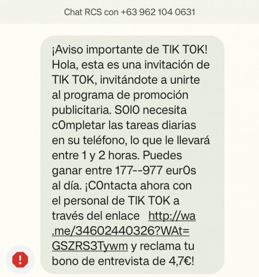 Imagen - Programa de promoción publicitaria de TikTok: ¿son reales estos SMS?