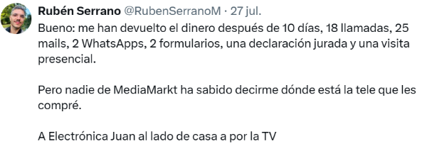 Imagen - Cuidado con MediaMarkt: desaparece una tele comprada y marean al cliente durante 10 días