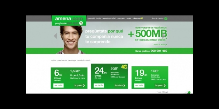 Amena premia a todos sus clientes con 500MB gratis hasta el 30 de septiembre