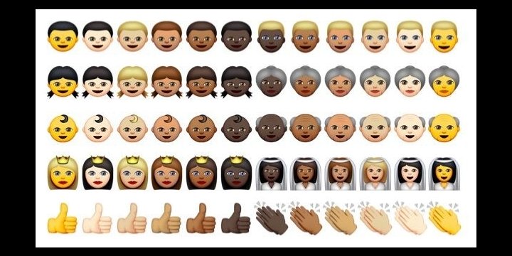Apple personaliza los emoticonos de WhatsApp con diferentes colores de piel
