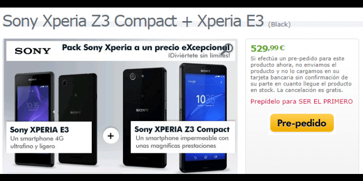 Sony Xperia Z3 Compact + Xperia E3 en oferta por solo 529€