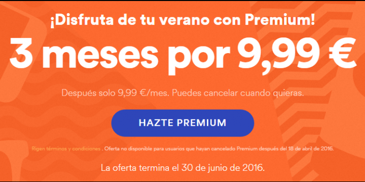 Consigue 3 meses de Spotify Premium por 9,99 €