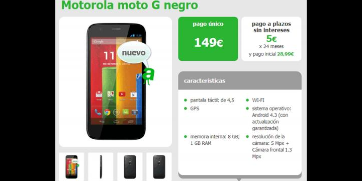 Moto G ya disponible a plazos o por 149 euros con Amena