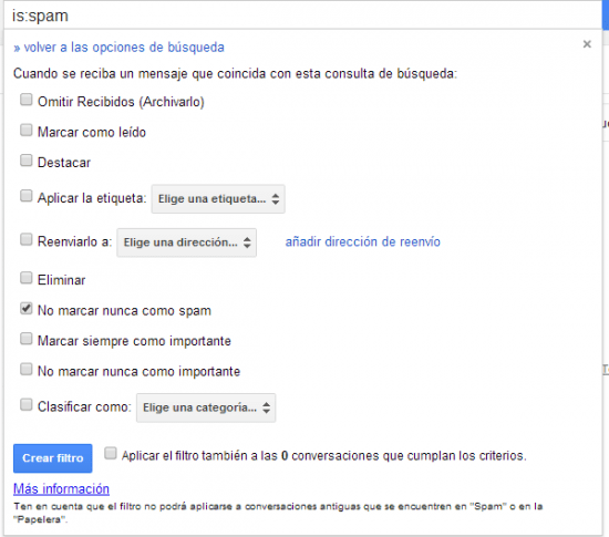 Imagen - Desactivar el filtro anti-spam de Gmail