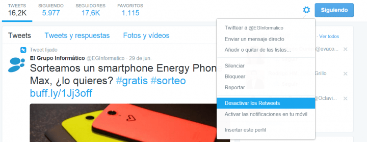 Imagen - Silenciar los retweets de un usuario en Twitter