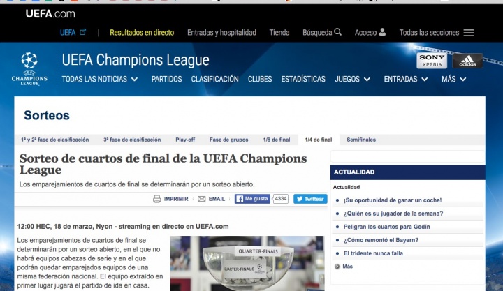 Imagen - C&oacute;mo ver el sorteo de la Champions League de cuartos en Internet