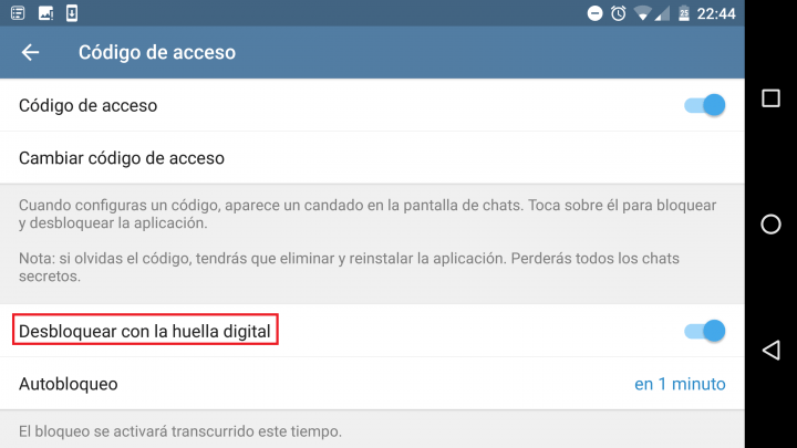 Imagen - Cómo bloquear Telegram con huella dactilar