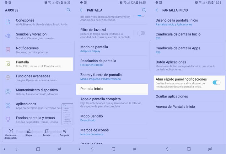 Imagen - Cómo deslizar el panel de notificaciones con un gesto hacia abajo en el Samsung Galaxy S8