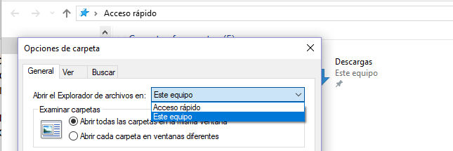 Imagen - Configura 'Explorador de Archivos' para que siempre se abra en 'Este equipo' en Windows 10