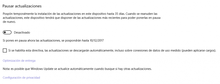 Imagen - Cómo parar temporalmente la descarga e instalación de actualizaciones de Windows 10