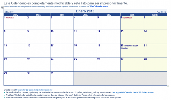 Imagen - 7 plantillas de calendario laboral 2018