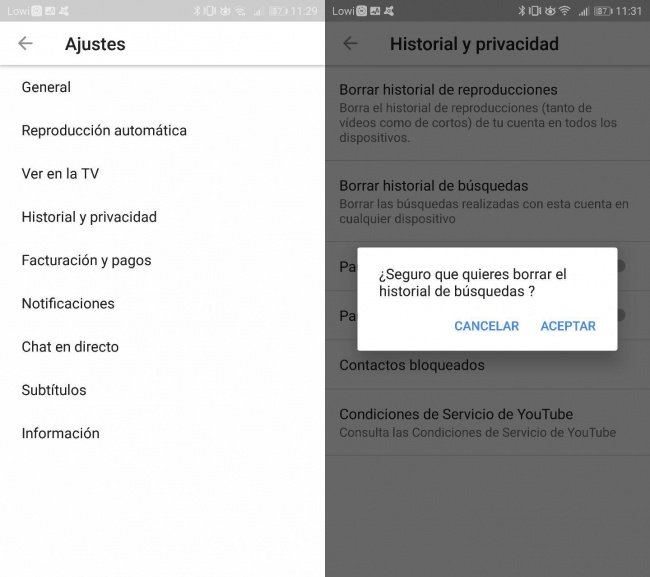 Imagen - Cómo borrar el historial de búsquedas de YouTube en Android