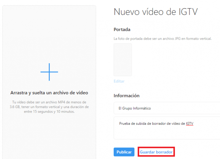 Imagen - Cómo guardar un borrador de un vídeo de IGTV