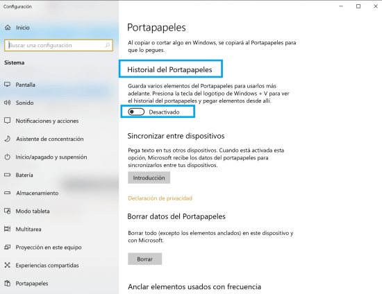 Imagen - Cómo activar el historial del portapapeles en Windows 10