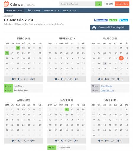 Imagen - Dónde ver los festivos en España del calendario 2019