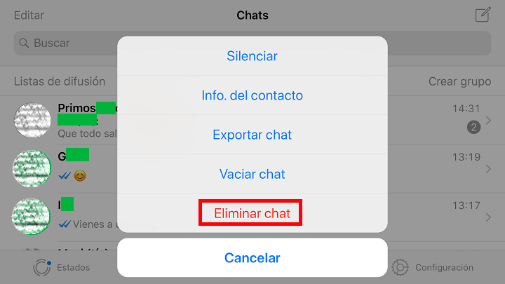 Imagen - ¿Es lo mismo &quot;vaciar chat&quot; que &quot;eliminar conversación&quot; en WhatsApp?