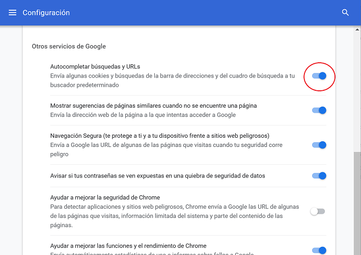 Imagen - Cómo desactivar el autocompletar de la barra en Chrome