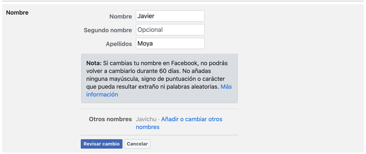 Imagen - Cómo cambiar el nombre en Facebook