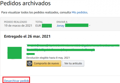Imagen - Cómo ocultar un pedido en Amazon