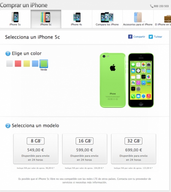 Imagen - iPhone 5C de 8Gb ya a la venta por 549 euros