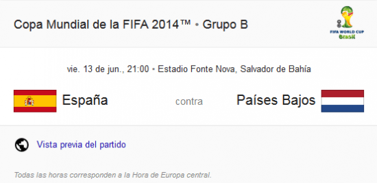 Imagen - La programación de partidos, grupos y resultados del Mundial 2014 ahora en Google