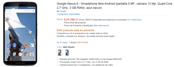 Imagen - Nexus 6 ya est&aacute; disponible en preventa en Amazon, Fnac y Media Markt