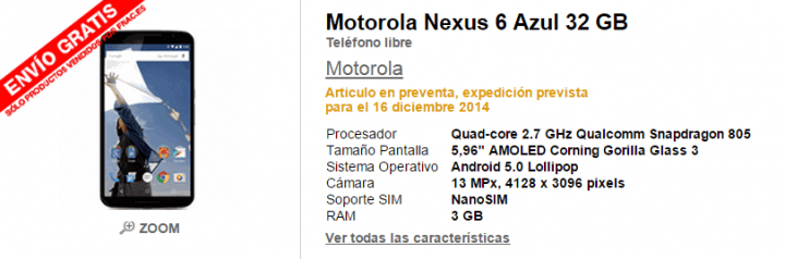 Imagen - Nexus 6 ya est&aacute; disponible en preventa en Amazon, Fnac y Media Markt