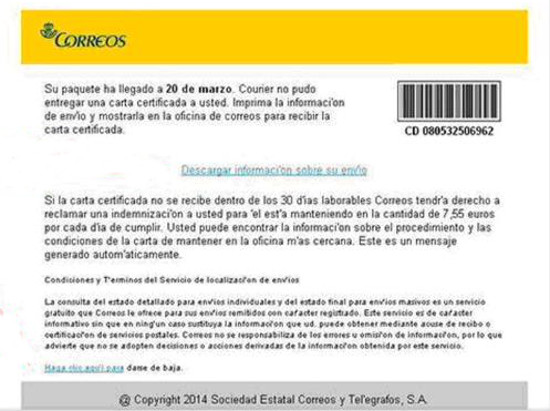 Imagen - Ransomware TorrenLocker se extiende mediante emails que simulan ser Correos