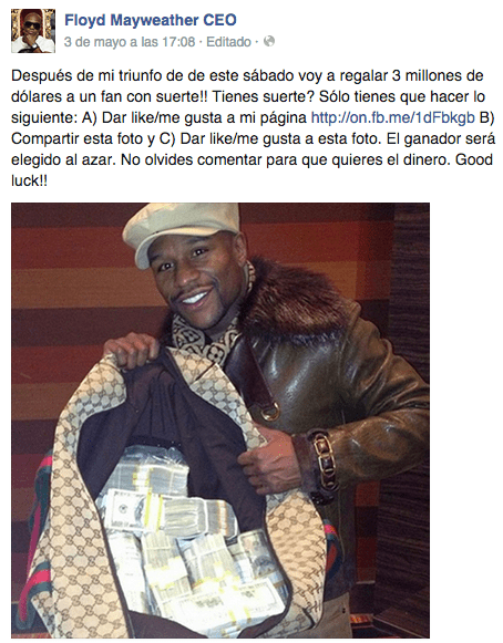 Imagen - Un falso Floyd Mayweather "regala" 1 mill&oacute;n de d&oacute;lares en Facebook