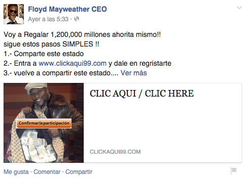 Imagen - Un falso Floyd Mayweather "regala" 1 mill&oacute;n de d&oacute;lares en Facebook