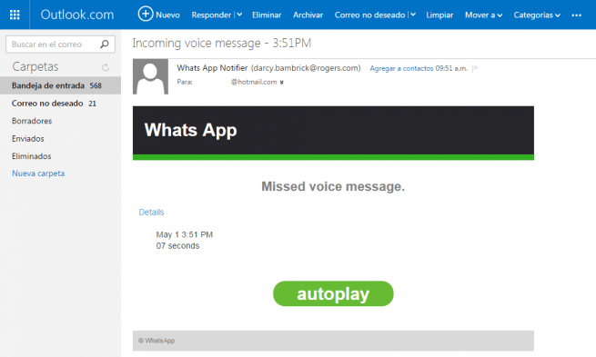 Imagen - Un falso mensaje de voz de WhatsApp llega por email