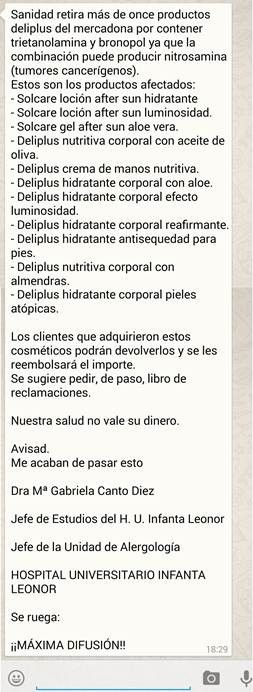 Imagen - Un nuevo bulo sobre las cremas Deliplus se extiende por WhatsApp