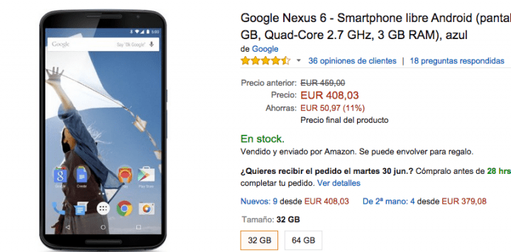 Imagen - Compra el Nexus 6 en oferta por 408 euros en Amazon