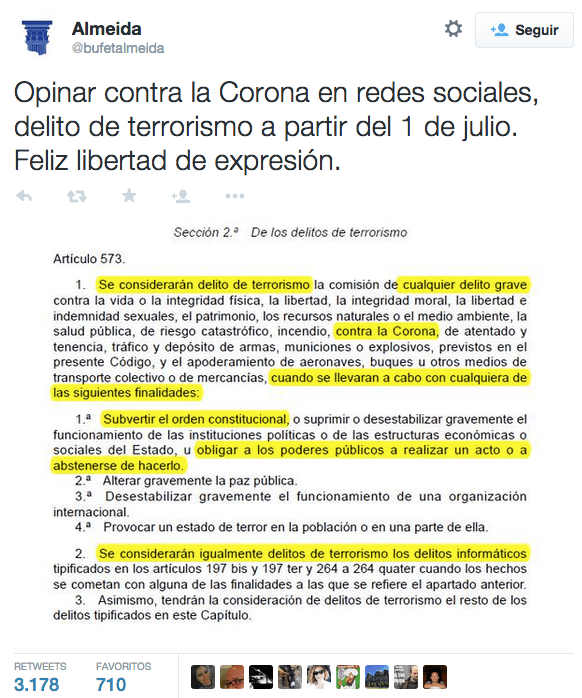 Imagen - Opinar contra la Corona no será delito de terrorismo, pero sí las amenazas