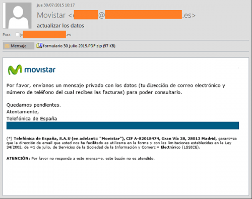 Imagen - Nuevo env&iacute;o de malware simulando correos de Movistar