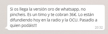 Imagen - Una cadena de WhatsApp advierte sobre WhatsApp Oro