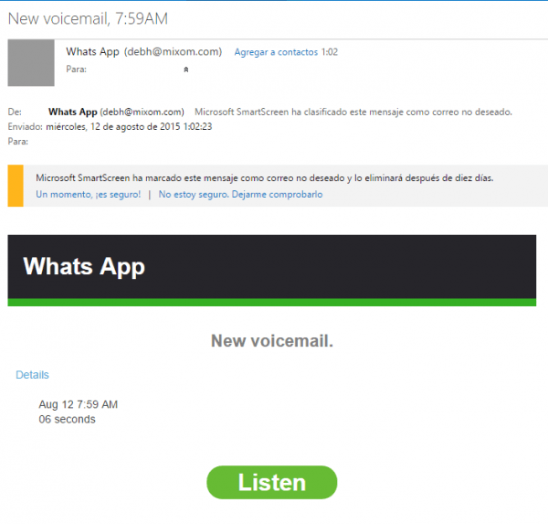 Imagen - Nuevo mensaje de voz en WhatsApp: el peligroso email que te podría llegar