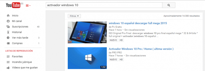 Imagen - YouTube se llena de vídeos para activar Windows 10