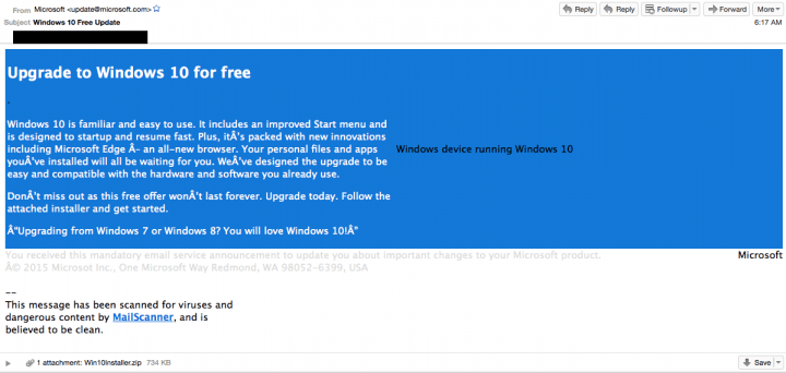 Imagen - Cuidado con los falsos correos sobre la actualización a Windows 10