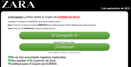 Imagen - Cuidado con los falsos cupones de Zara ¡no los compartas!