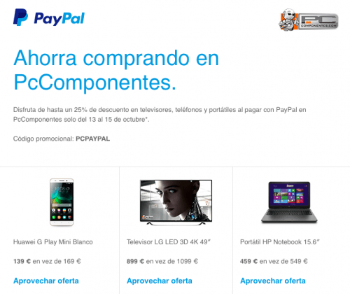 Imagen - Consigue un 25% de descuento en PcComponentes con PayPal