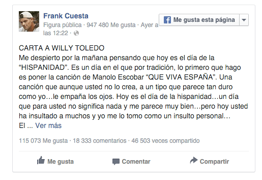 Imagen - Frank Cuesta y Soldado responden a Willy Toledo