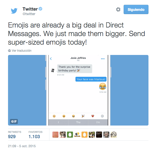 Imagen - Twitter ya permite enviar emojis gigantes mediante mensajes directos
