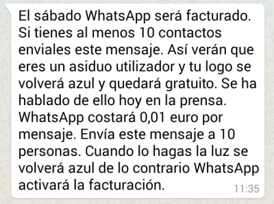 Imagen - Se extiende una cadena sobre que WhatsApp cobrará 0,01 euro por mensaje