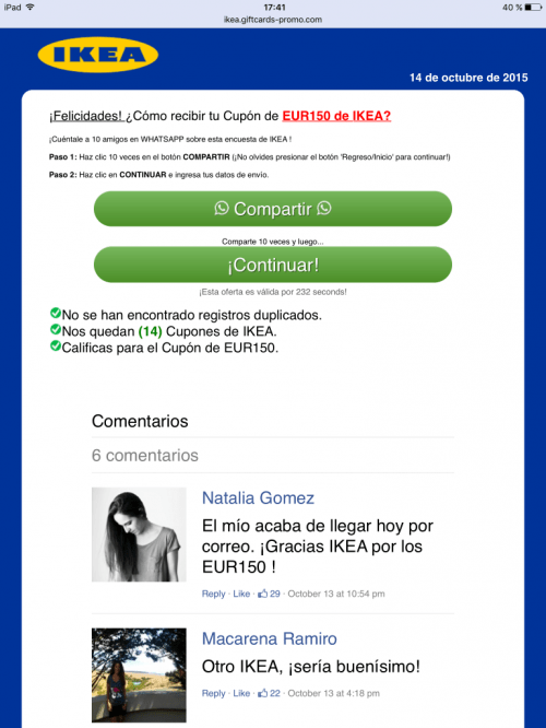 Imagen - Cuidado con los cupones de descuento de Ikea en WhatsApp