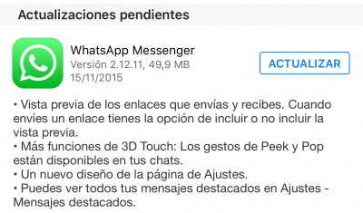 Imagen - Descarga WhatsApp 2.12.11 para iOS con 3D Touch y vista previa