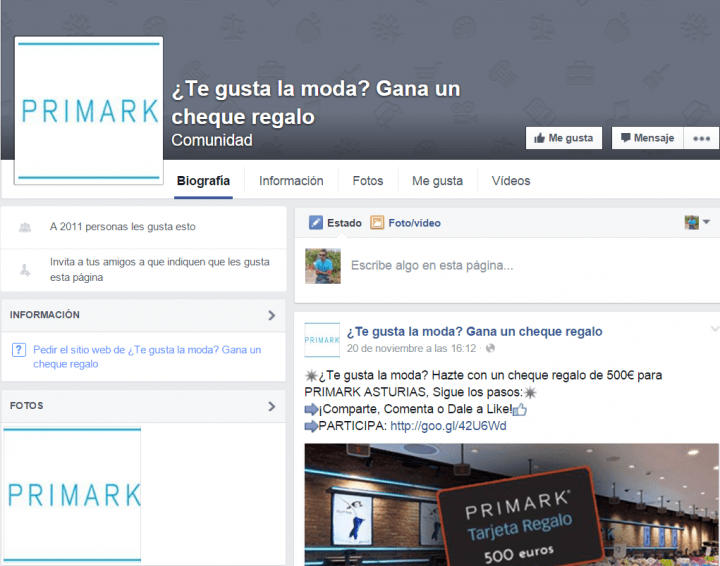 Imagen - Nueva estafa en Facebook: Primark no regala 500 euros