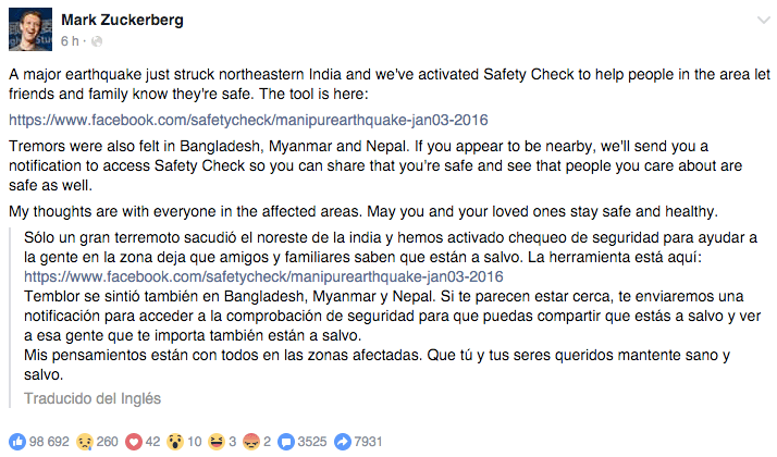Imagen - Facebook activa Safety Check en el terremoto de India