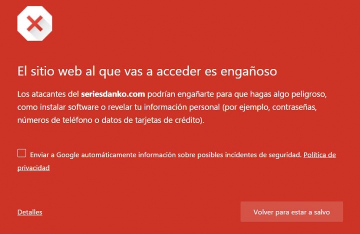 Imagen - SeriesDanko muestra &quot;El sitio web al que vas a acceder es engañoso&quot;