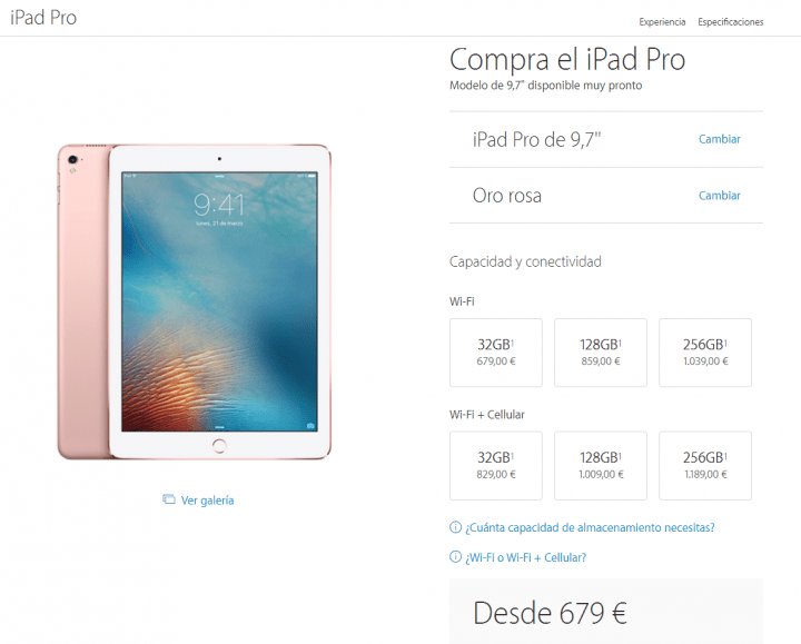 Imagen - Precios del iPad Pro de 9.7" en Espa&ntilde;a